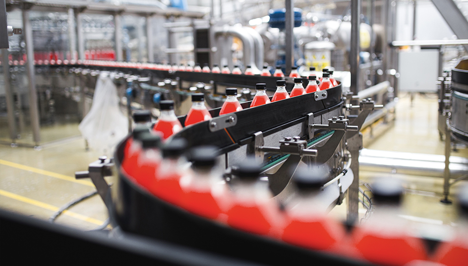 red bottles in a factory